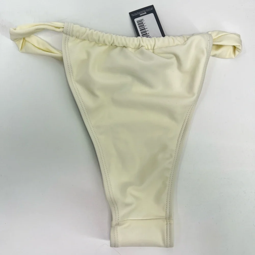 NWT PrettyLittleThing Cream Ruched Tanga Bikini Bottoms UK4 US0